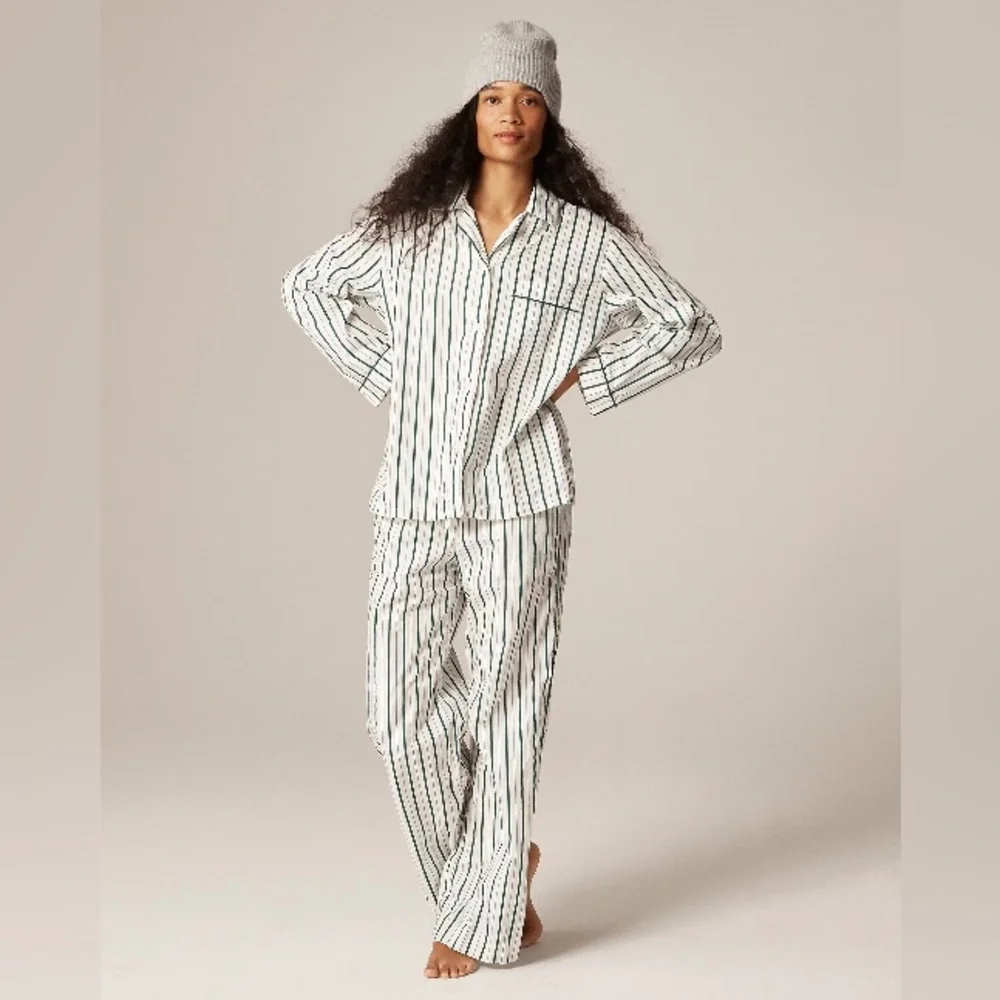 J.Crew Cotton poplin long-sleeve pajama pant set in peppermint stripe CP547